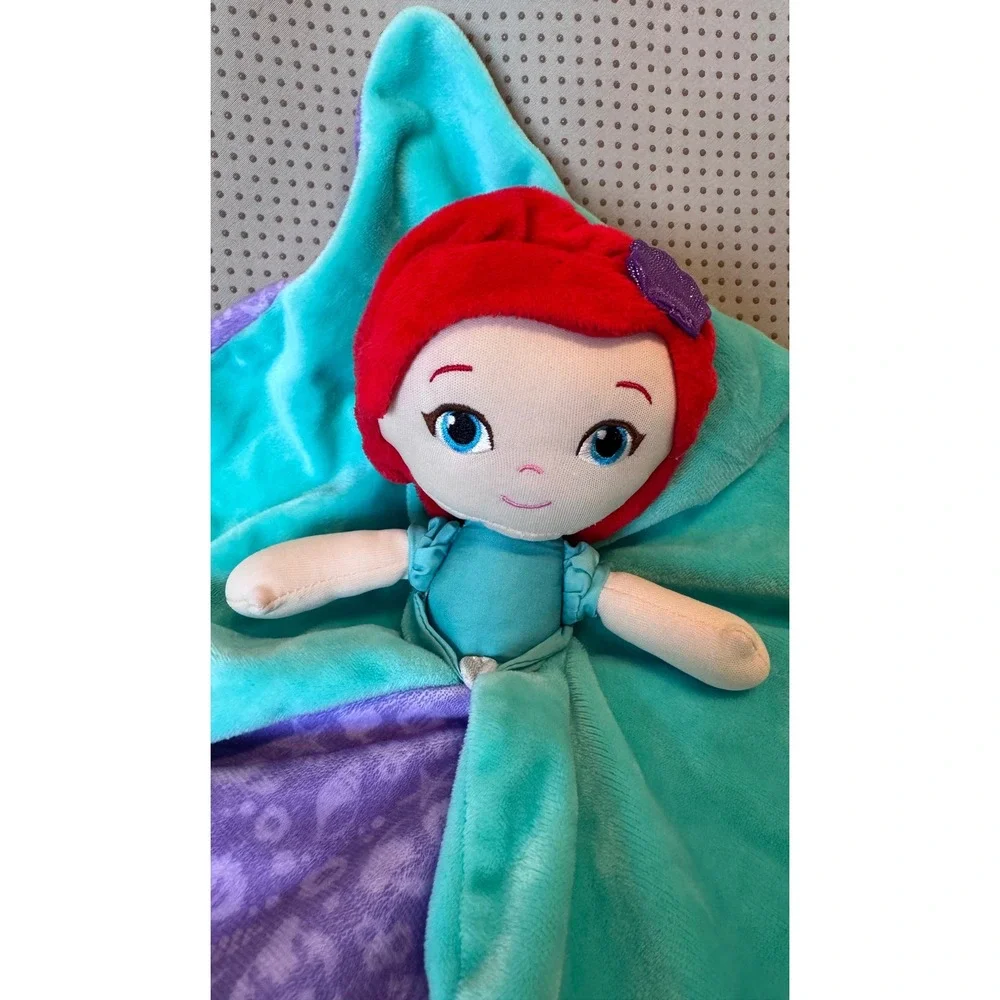 Disney Baby Ariel Little Mermaid Security Blanket Lovey Plush Teal Purple Shell